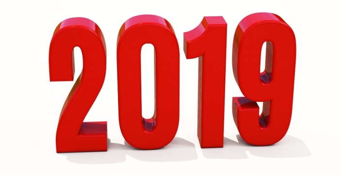 Red 2019 On White Background, New Year 2019, 3d Illustration, Ha